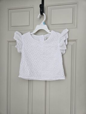 2/$15 C&C California Girls' White Eyelet Flutter-Sleeve Top Size 3